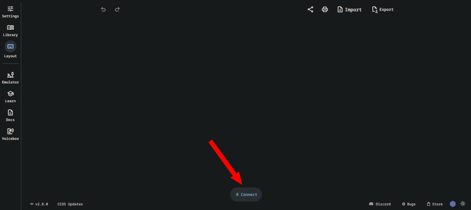 Image showing an arrow pointing at the Device Manager's bottom center connect button