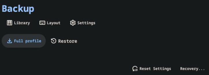 The Backup settings box