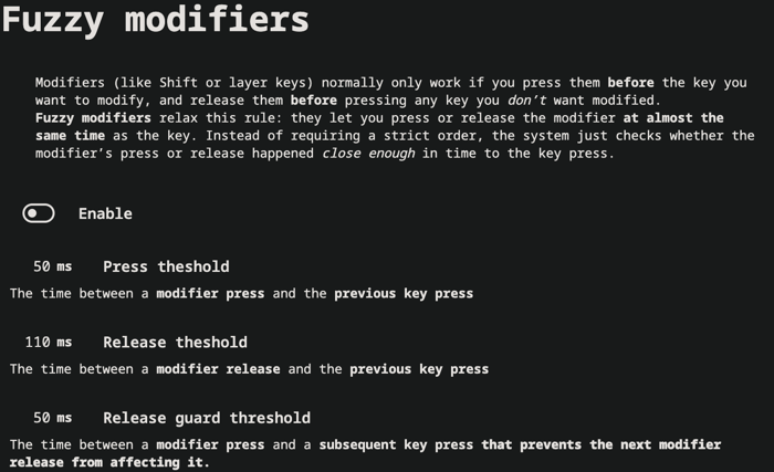 The Fuzzy modifiers settings box