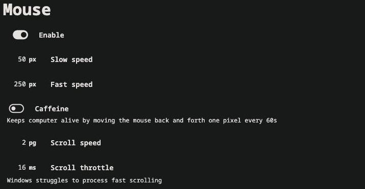 The Mouse settings box